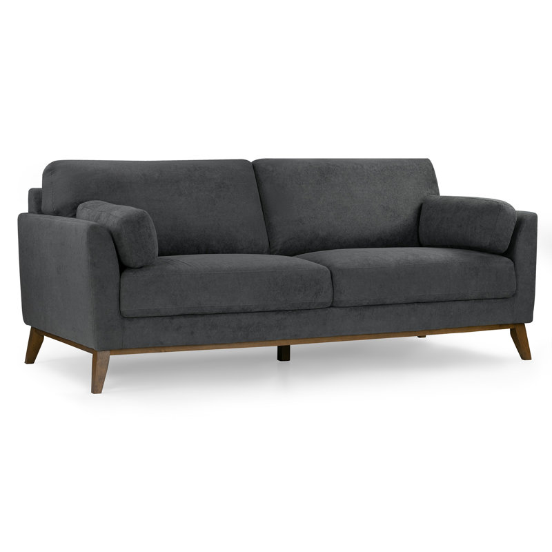 Keeley Dark Gray Micro Boucle Fabric Sofa with Walnut Wood Legs, Gray