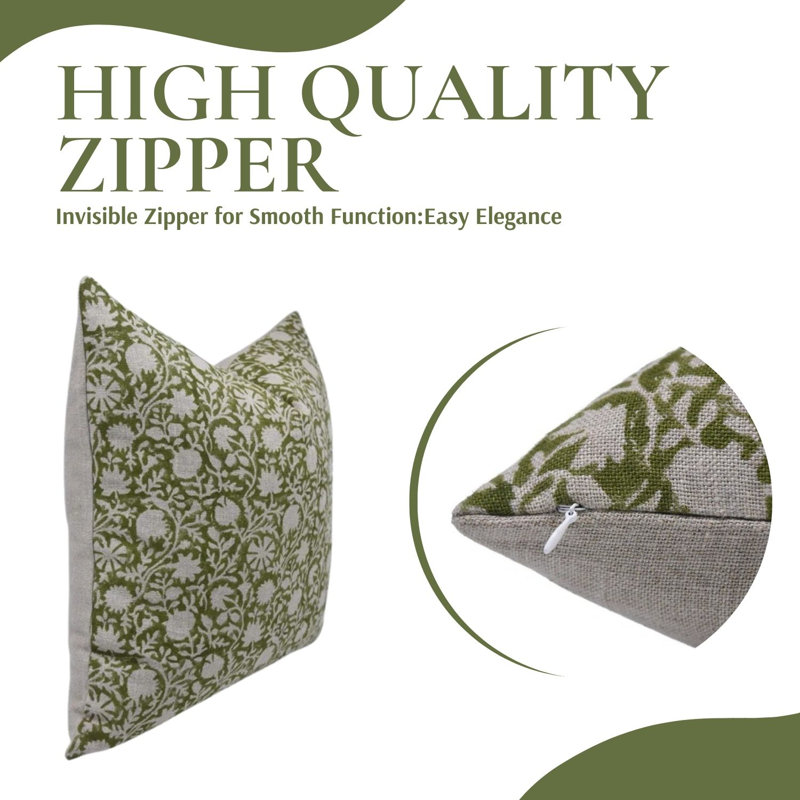 Block Print Throw Pillow Cover, 3 Thick Linen Decorative Cushion Cover, 16" x 16"