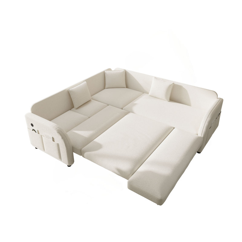 Canapé-lit en forme de L de 85,1 po avec lit escamotable, canapé-lit convertible surdimensionné avec poche latérale et port USB, canapé modulaire rembourré Teddy, pour salon, appartement, bureau
