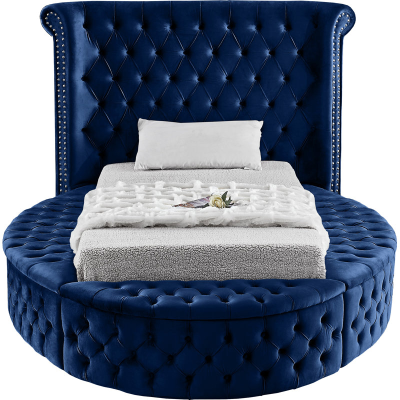 Dorgan Upholstered Wingback Bed, Twin, Navy Velvet