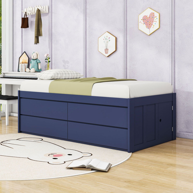 Lit plateforme avec tiroirs de rangement, Twin, Navy Blue
