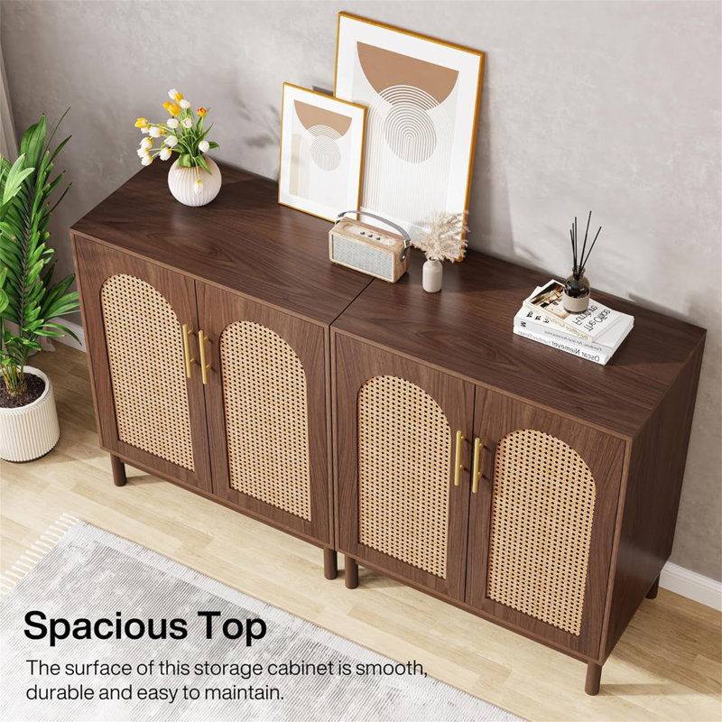 Buffet 59 po en rotin brun foncé et bois jaune, Dark Brown