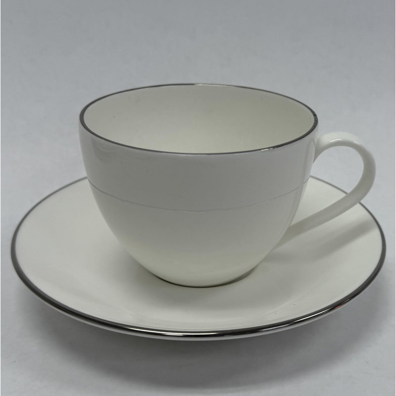 Ensemble de 6 tasses à café et soucoupes en porcelaine fine avec garniture platine Victoria Bella