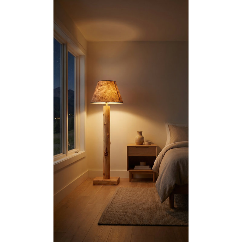 Lampe sur pied en bois de cèdre Fireside Lodge sans abat-jour - rétro, Finition rétro