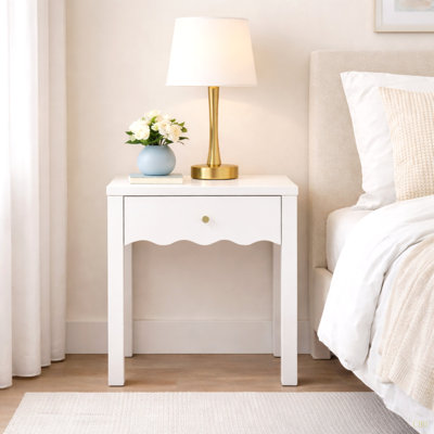 Table de chevet avec tiroir, table de chevet moderne avec tablier ondulé, table de bout compacte pour le salon de la chambre à coucher, petite table d'appoint avec rangement