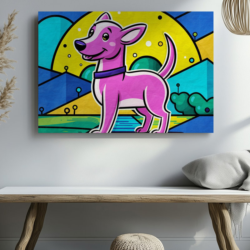 Toile, Illustration stylisée vibrante d'un chien représenté dans un art mural, H 11 po x l 14 po