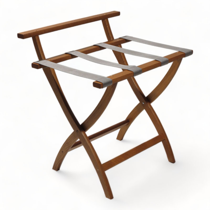 Folding Solid Wood Luggage Rack, Medium Oak, Gray