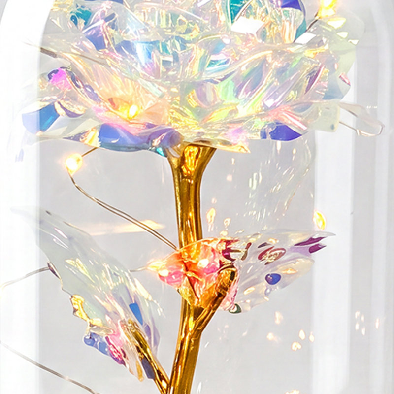Rose éternelle en cristal Galaxy avec lumière DEL sous dôme, boîte-cadeau de fleur éternelle colorée pour un anniversaire, Noël, la Saint-Valentin ou toute autre occasion spéciale.