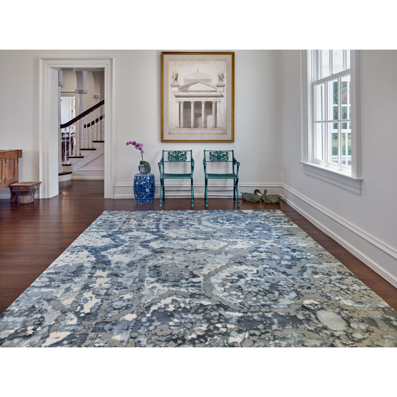 Denali Abstract Area Rug in Ivory/Indigo, Rectangle 10' x 14'