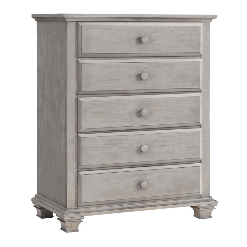 Stone Wash Gray Wooden 5-Drawer Chest with Felt Lined Top Drawer