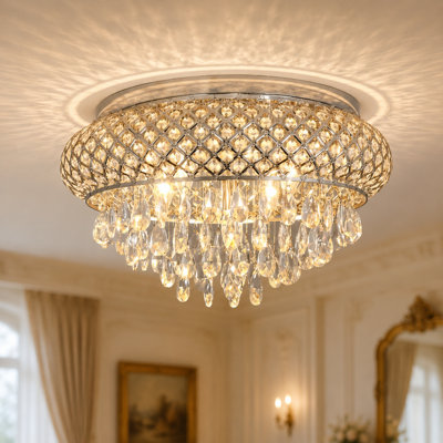 Delainy  20" 5 - Lights  Chrome Modern Dimmable Tiered  Unique/Statement Drum Crystal Flush Mount Lighting Fixture For Living Room/ Bedroom