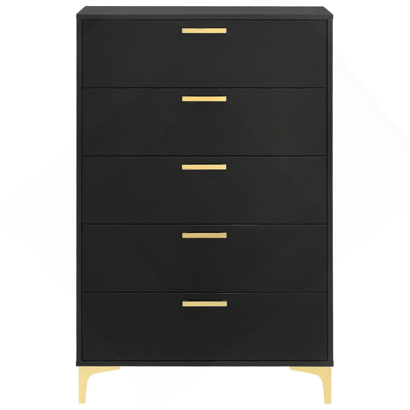 Lexie Black/Gold 5-drawer Rectangular Chest