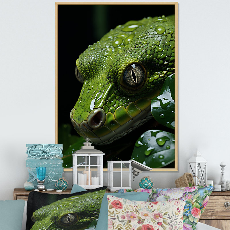 " Coiled Emerald Snake ", 32" H x 24" W x 1" D, Natural Floater Framed
