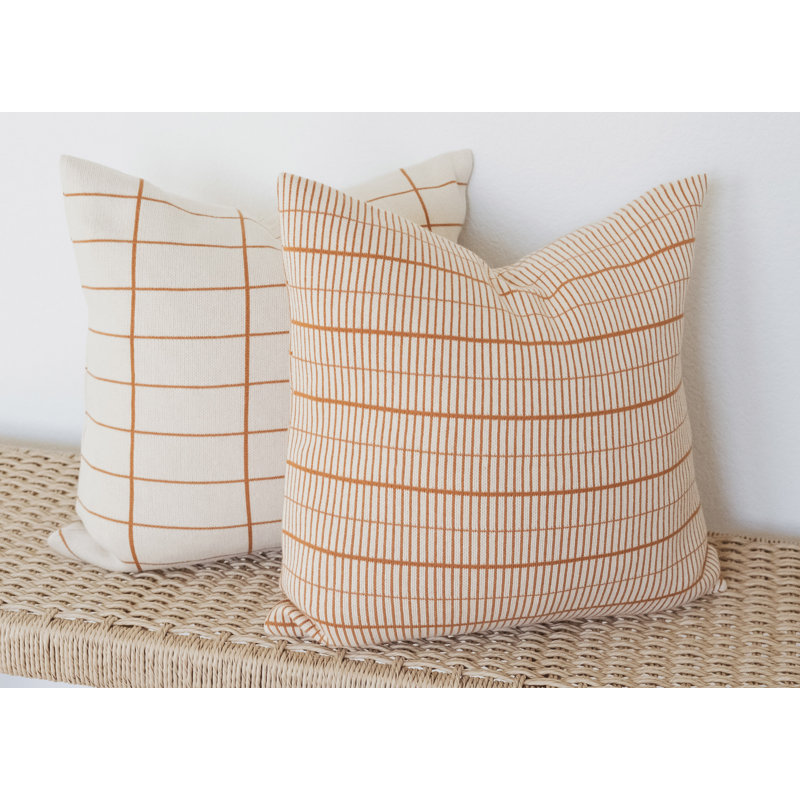 Housse de coussin Gracie Oaks à motif géométrique orange brûlé (ensemble de grilles 18 x 18)