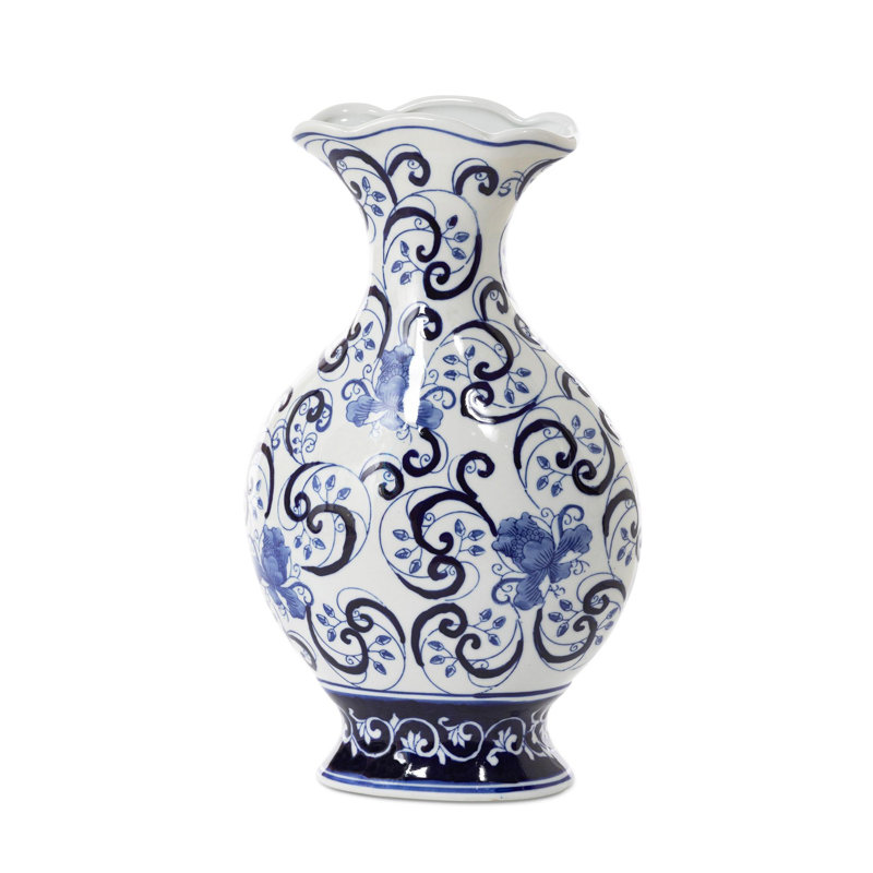 Large Blue and White Porcelain Floral Table Vase