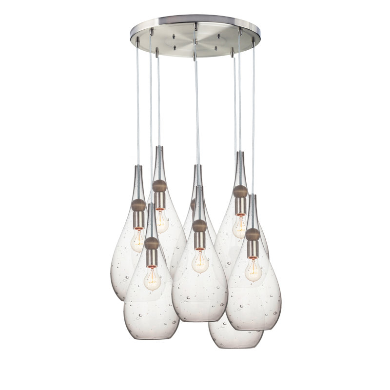 Earth 8 - Light Chandelier, Seeded Glass, Nickel Braided Cord, 108" H x 18" W x 18" D