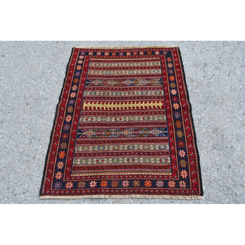 Tapis de couloir turc fait à la main avec motif artisanal et bleu / rouge