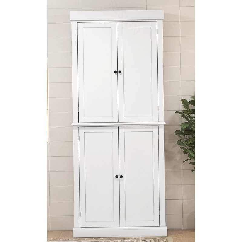 Garde-manger autoportant, 4 portes, tablettes réglables, panneau de fibres à densité moyenne blanc