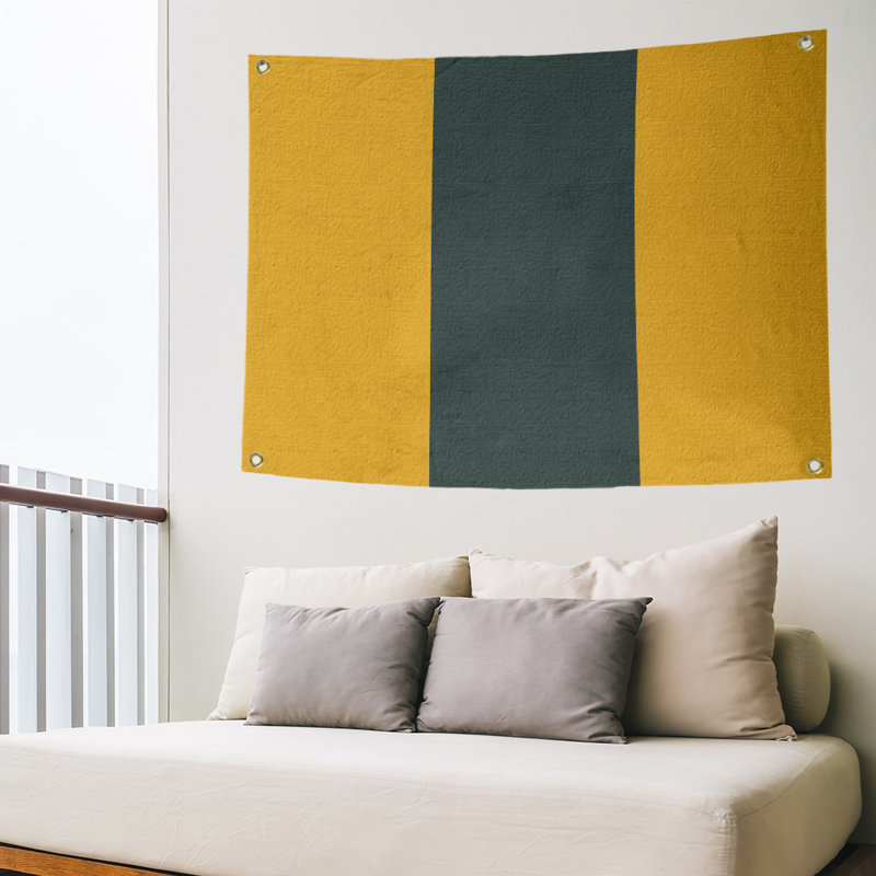 Tapisserie rayures en polyester en polyester, H 59 po x l 80 po, Jaune / vert