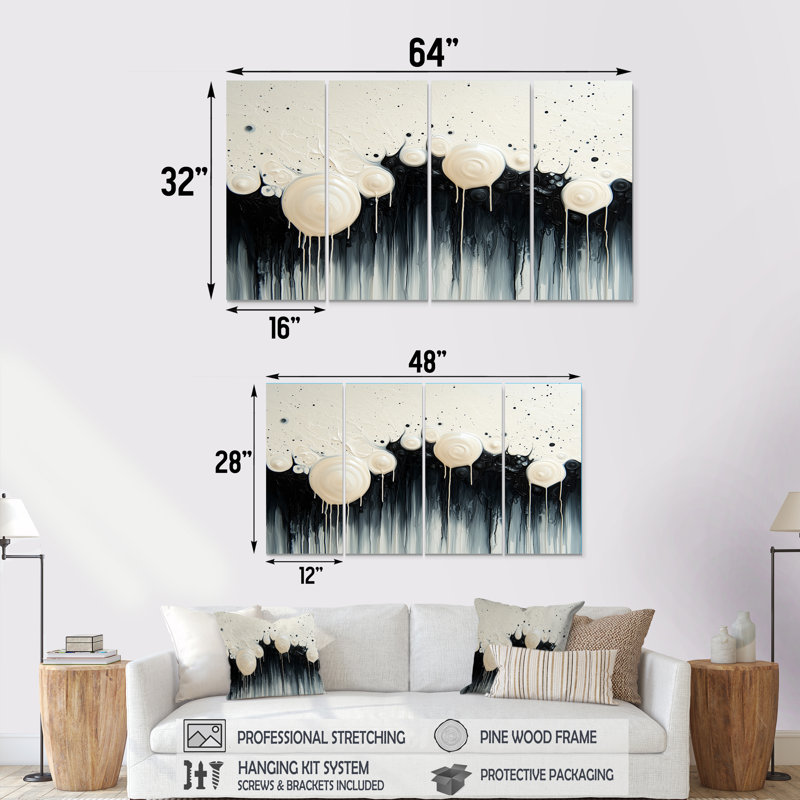 Vague noire et blanche, volcan rythmique I, H 28 po x l 48 po, 4