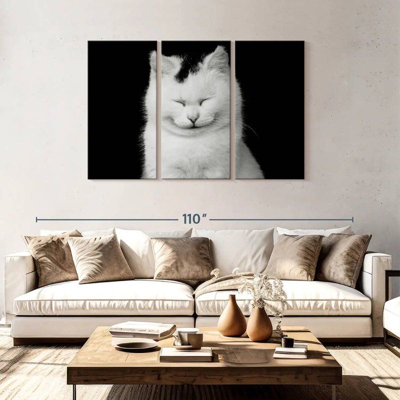Delighted White Cat, 48" H x 74" W