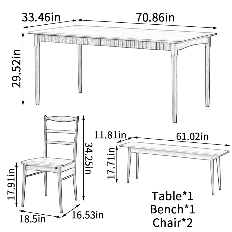 Ensemble de table de salle à manger Simple, H 29,52 po x L 70,86 po x l 33,46 po