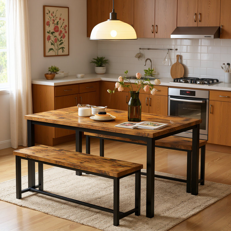Efrat 4 - Person Four Leg Dining Set, Antique Brown, Black