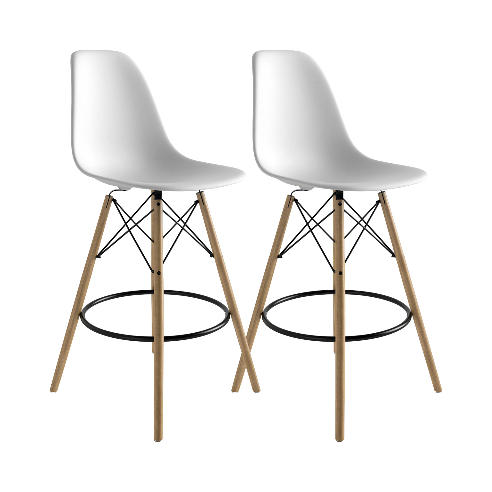 Jordan Bar & Counter Stool, White/Natural, Counter Stool (26" Seat Height)