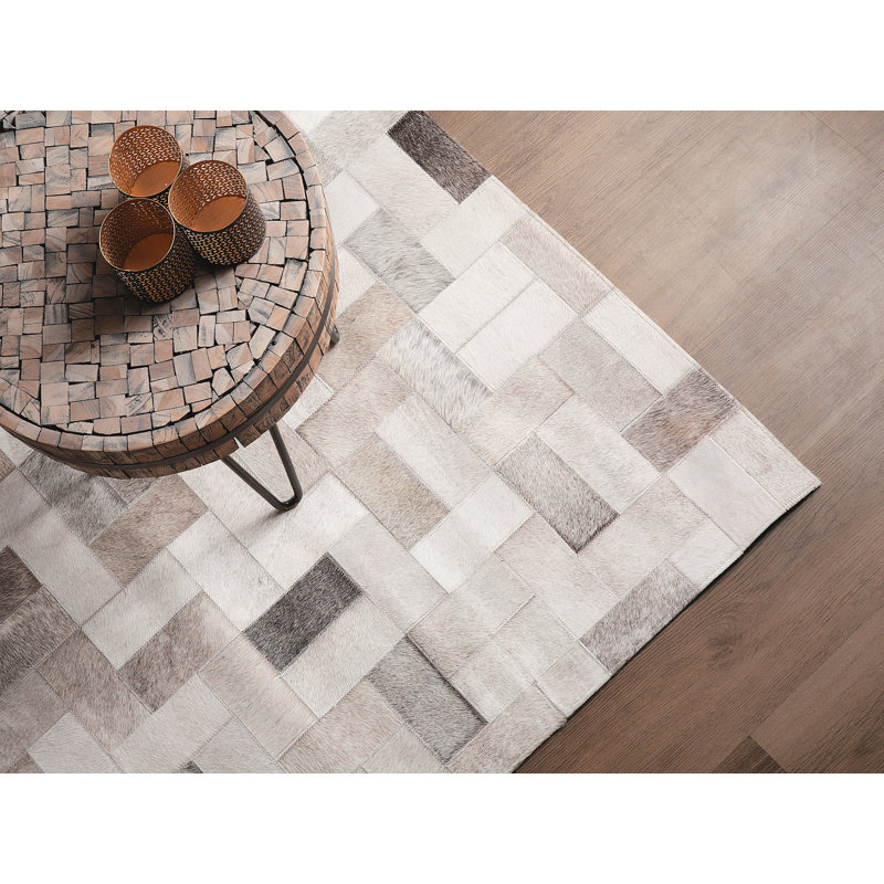 Dieter Geometric Leather Hand Woven Area Rug, Rectangle 140 x 200cm