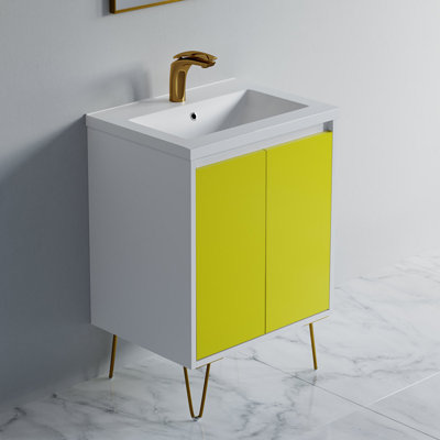 Evstati 24 " W Freestanding Standard Free Standing Single Double Single Vanity Bathroom Vanity With Ceramic Top