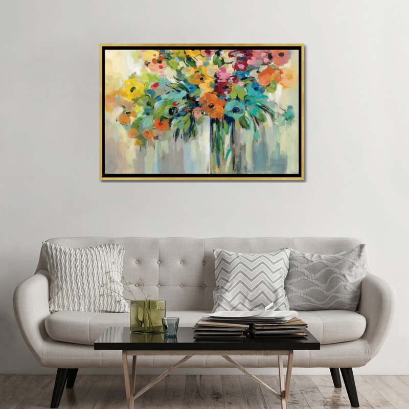 Nuage de fleurs par Silvia Vassileva - impression, H 32 po x l 48 po x P 1,5 po, Toile avec cadre flottant or, Pas de tapis
