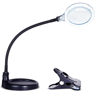 Lampe de bureau grossissante à DEL 2,25 X (5 dioptries) Lightview Flex, col de cygne noir avec base et pince interchangeables