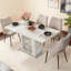 Table de salle à manger rectangulaire moderne de 47,24 à 63 po, extensible, avec plateau de table blanc imprimé et pieds de table de rangement -1246551438