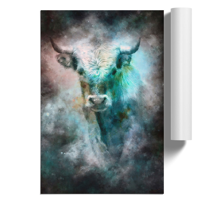 Bull Cow in the Mist Painting - Frameless Print, 59cm H x 42cm W x 0.1cm D