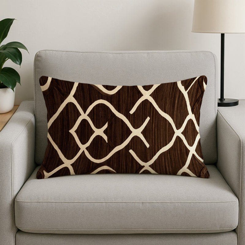 Coussin décoratif intérieur et extérieur beige Trellis, Treillis brun 69, Rectangle H 14 po x l 20 po