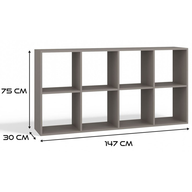 75cm H Standard Bookcase, (2 Shelves) 75cmH x 147cmW x 30cmD, Grey