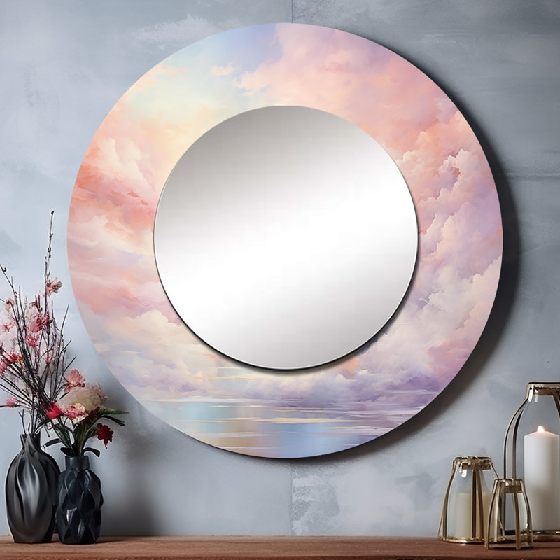 «Sunset Cotton Candy Skies III» - Miroir mural décoratif Sunset, 29 po x 29 po