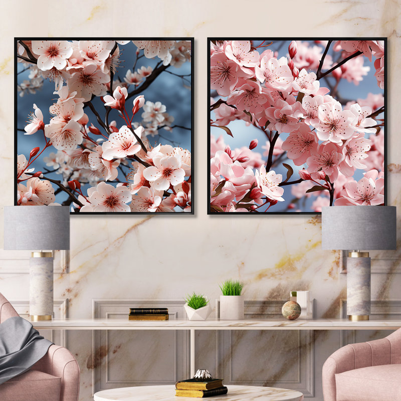 Merritt - Ensemble de 2 collages floraux carrés, Cadre flottant noir, H 36 po x l 73 po