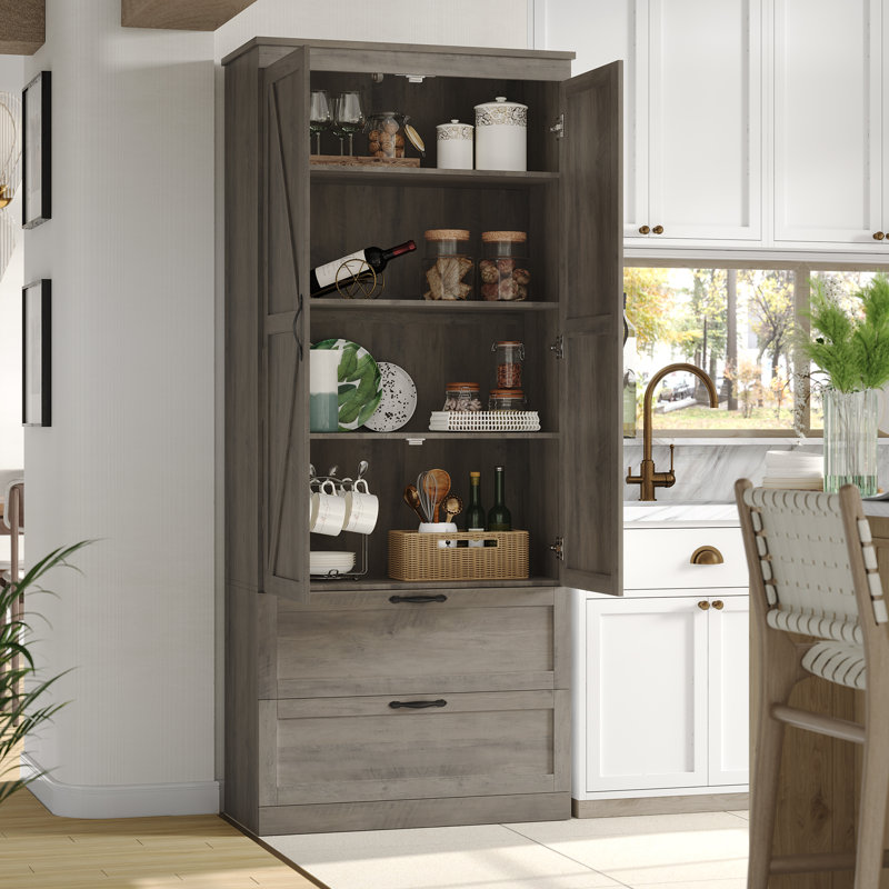 Bergeron 70.3'' Kitchen Pantry, Brown Gray