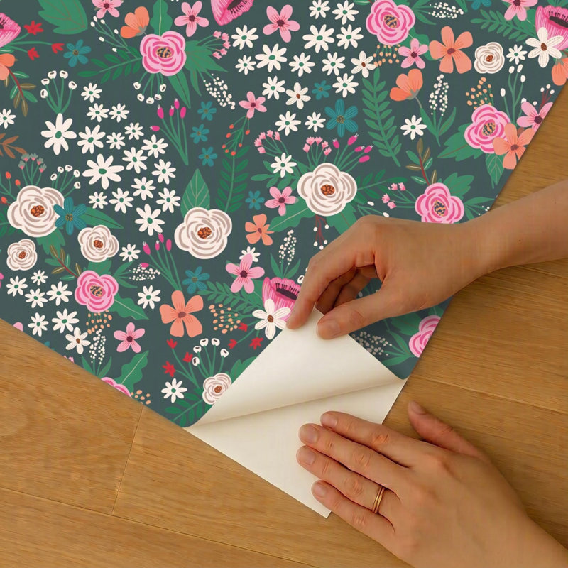 Papier peint Sophie Floral Vert Foncé Boudreaux, Vert foncé