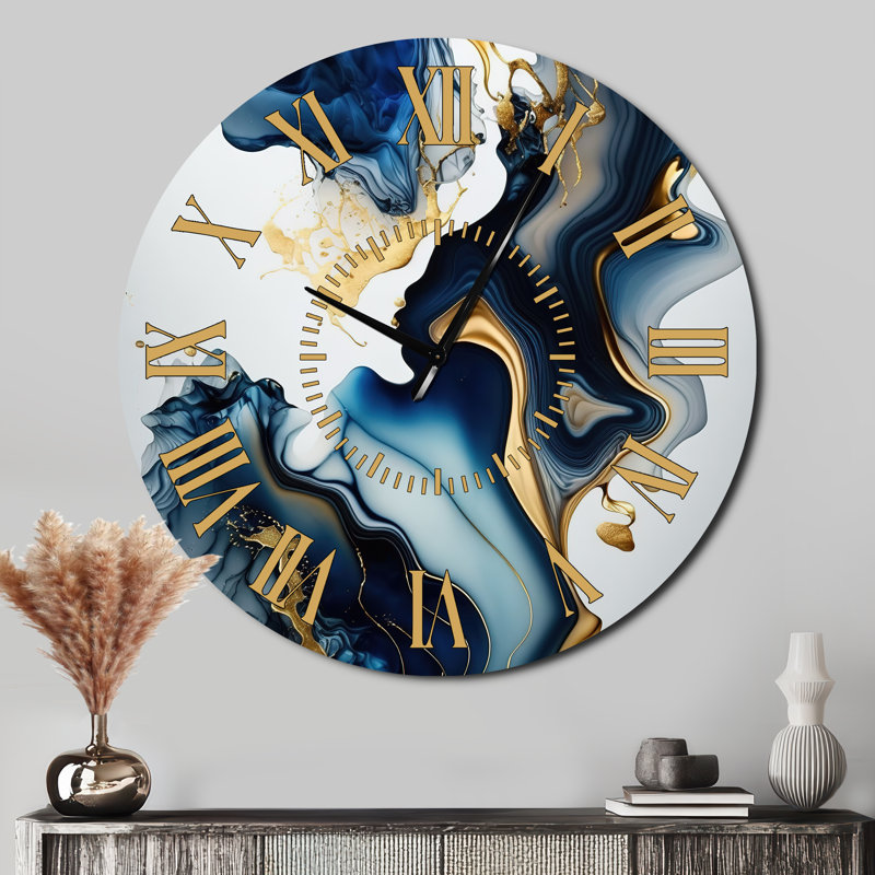 Horloge murale abstraite à géode bleue et marbre I, Surdimensionné