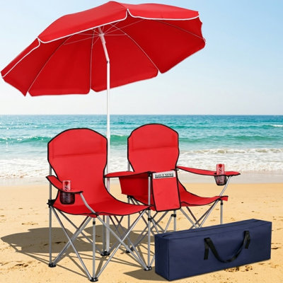 Chaise d'extérieur à double siège avec parasol