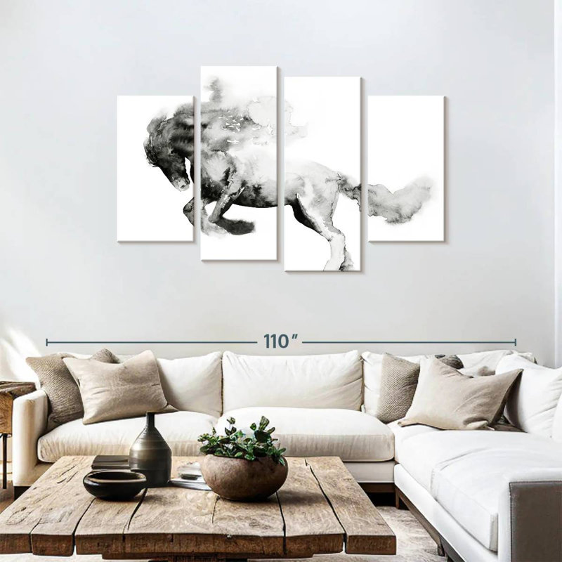 Brampt Black And White Horse, 48" H x 75" W
