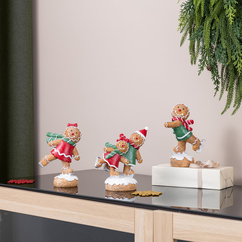 Décoration de table de Noël en résine représentant des bonshommes en pain d'épice skiant, 15 cm de hauteur