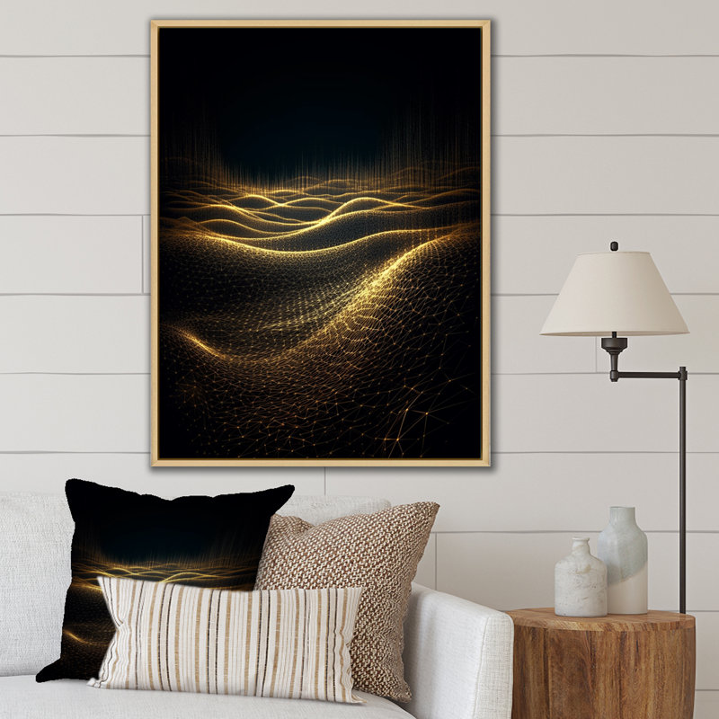 Golden Sunlight Reflected On Concentric Waves - Abstract Shapes Canvas Print, 44" H x 34" W x 1.5" D, Natural Floater Framed