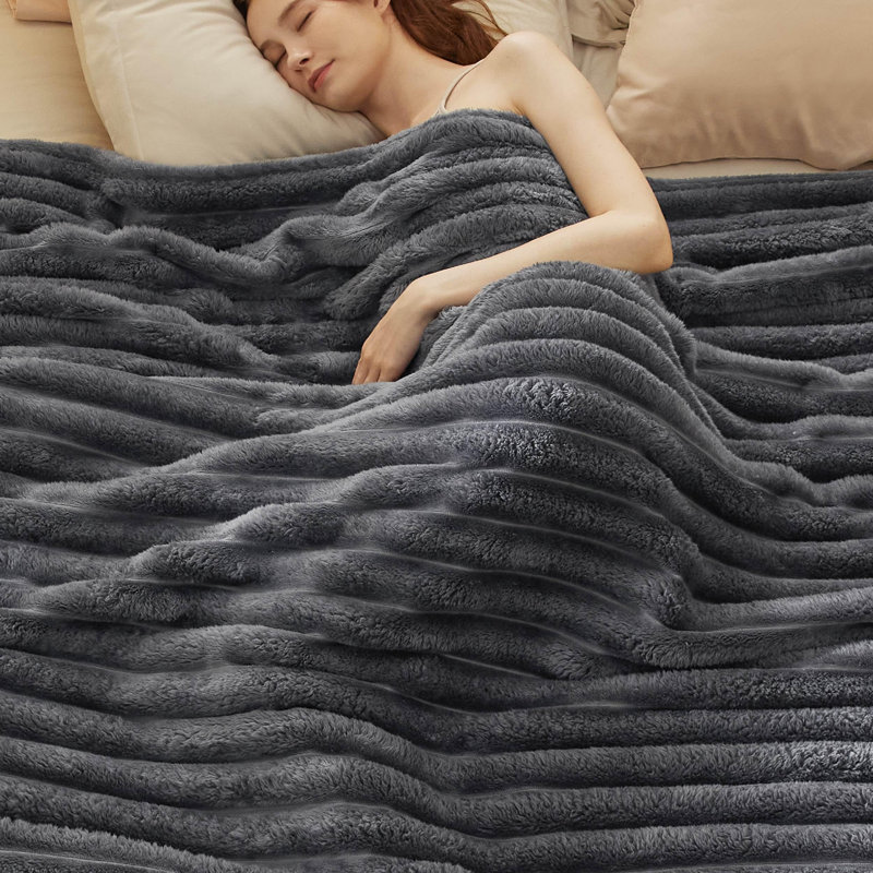 Bedsure 349gsm Blanket For Couch - Super Soft Cozy Blankets, Cute Small Fleece Blanket, Wider Striped Design, Dark Gray, King