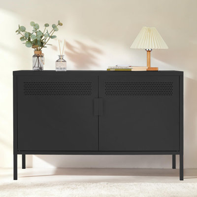 Black Metal TV Stand 40 Inch Wide Steel Media Console with Industrial Storage Cabinet for Living Room Bedroom Apartment Small Space Entertainment Center and Contemporary Home Furniture