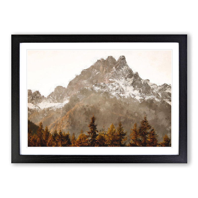 Brown Mountain Painting - Single Picture Frame Print on MDF, 62cm H x 87cm W x 2cm D, Black