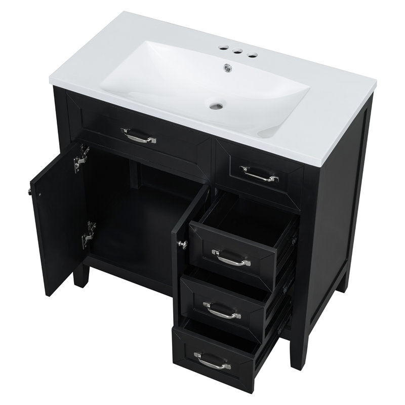 Meuble-lavabo simple 35,98 po avec plateau en céramique Makiya, Noir