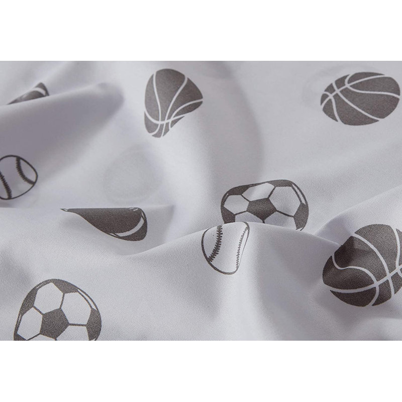 Twin White and Gray Sports Print Microfiber Sheet Set